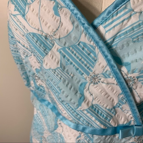 studio 1940 Retro Feminin Floral Blue White Silver A-Line Midi Dress size L/XL - Picture 5 of 11